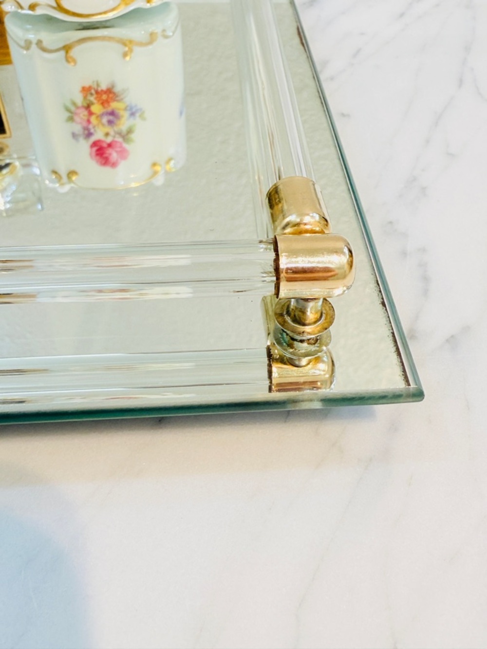 Vintage Modern Glass and Gold Mirrored Vanity Tray - Picture 9 of 14